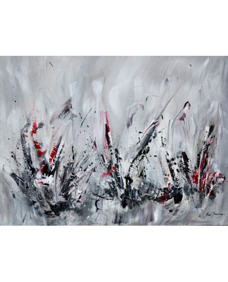 tableau abstrait gris noir blanc rouge moderne