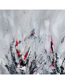 tableau abstrait gris noir blanc rouge moderne