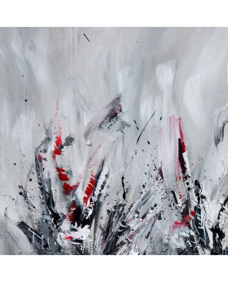 tableau abstrait gris noir blanc rouge moderne