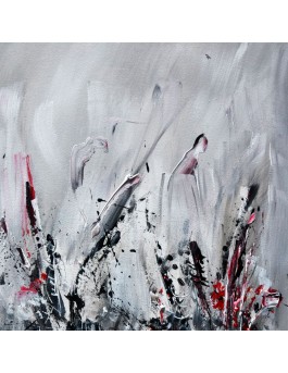 tableau abstrait gris noir blanc rouge moderne
