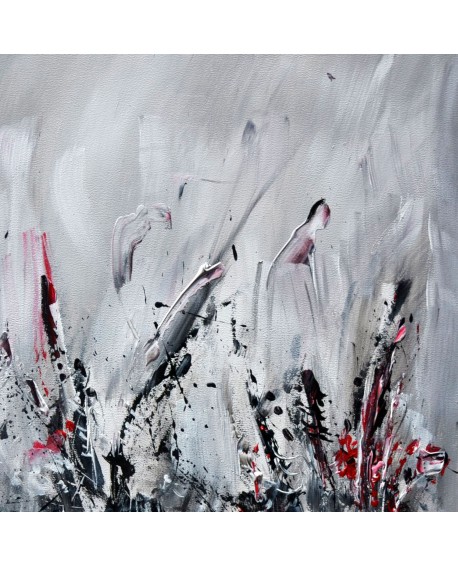 tableau abstrait gris noir blanc rouge moderne