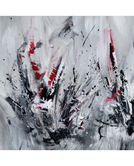 tableau abstrait gris noir blanc rouge moderne