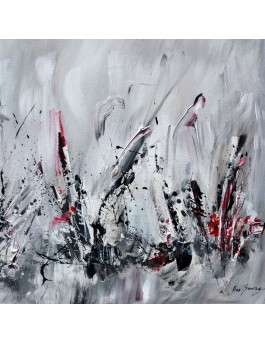 tableau abstrait gris noir blanc rouge moderne