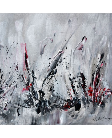 tableau abstrait gris noir blanc rouge moderne