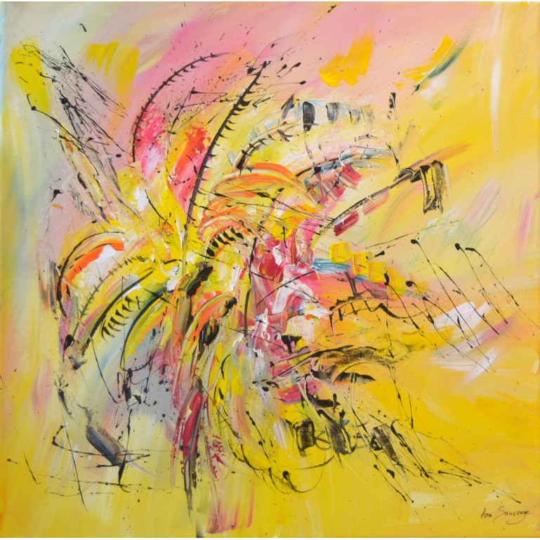 tableau abstrait moderne jaune