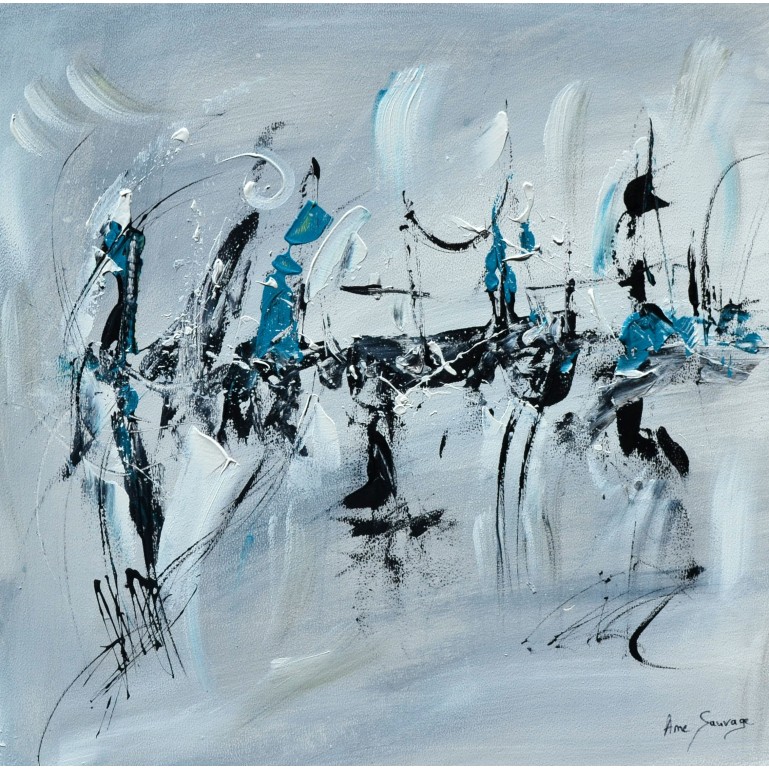 tableau abstrait gris noir blanc bleu