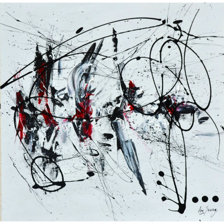 tableau abstrait noir blanc rouge