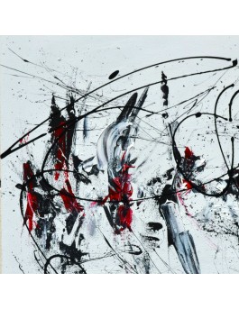 tableau abstrait noir blanc rouge