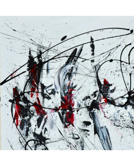 tableau abstrait noir blanc rouge