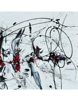 tableau abstrait noir blanc rouge