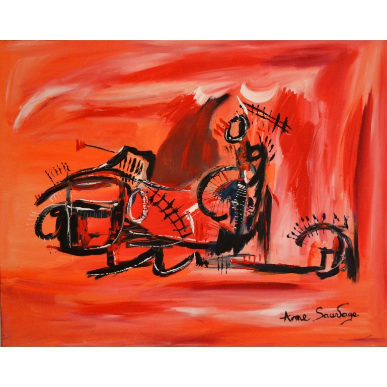 grand tableau abstrait orange