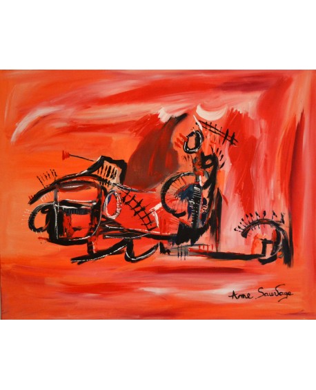 grand tableau abstrait orange