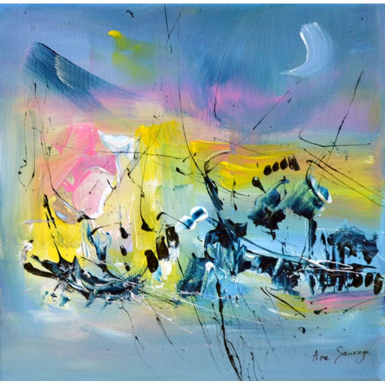 tableau moderne bleu jaune