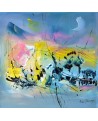 tableau moderne bleu jaune
