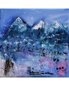 tableau abstrait bleu neige montagnes