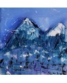tableau abstrait bleu neige montagnes