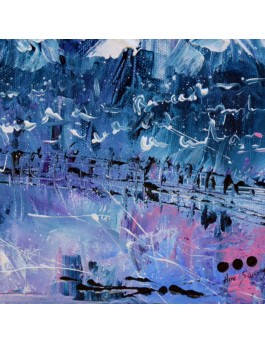 tableau abstrait bleu neige montagnes