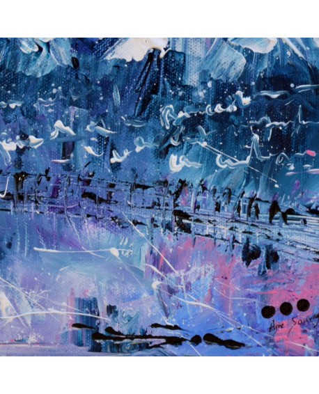 tableau abstrait bleu neige montagnes