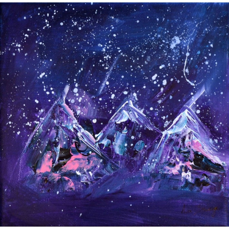 tableau abstrait violet neige 
