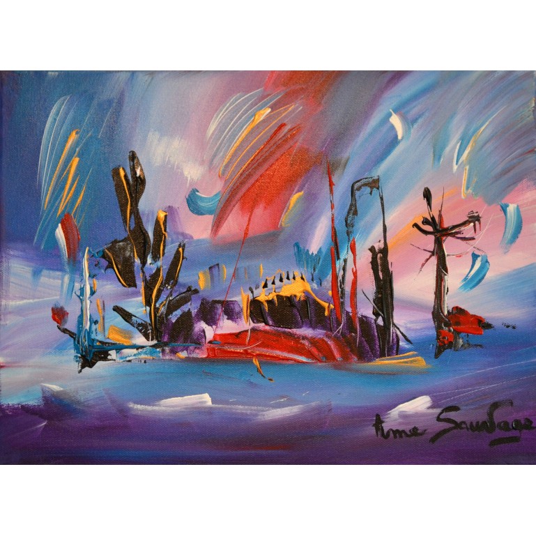 tableau abstrait violet