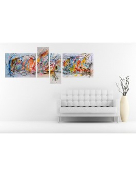 grand tableau abstrait coloré sur fond noir