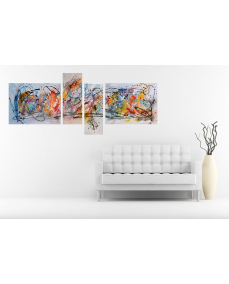 grand tableau abstrait coloré sur fond noir