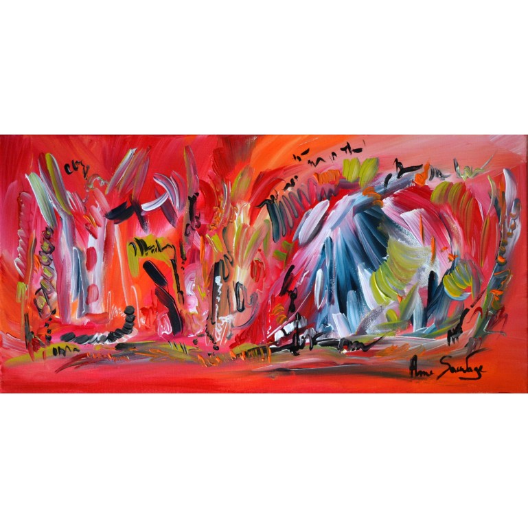 tableau abstrait rouge panoramique thème magie feerie
