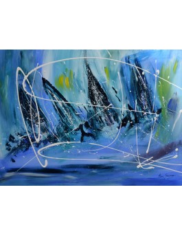 4 voiliers en mer - Peinture de bateaux sur plaque de bois