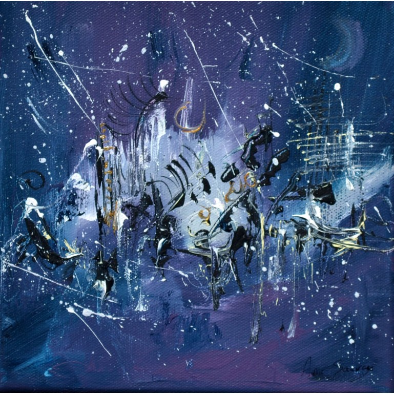 tableau abstrait violet bleu