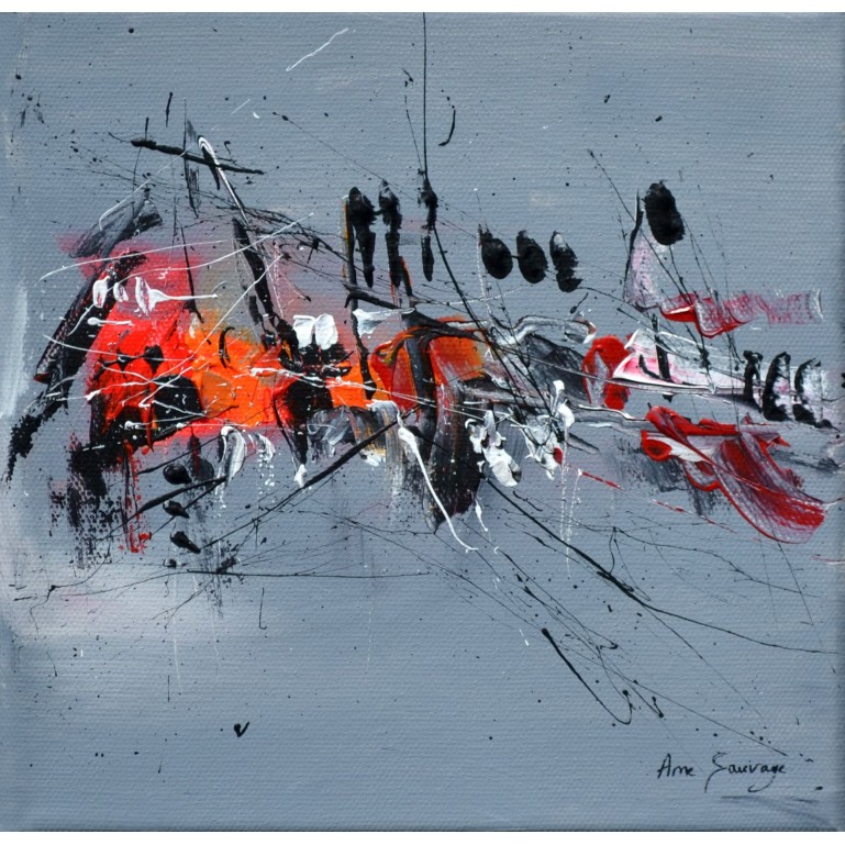 tableau abstrait gris rouge orange