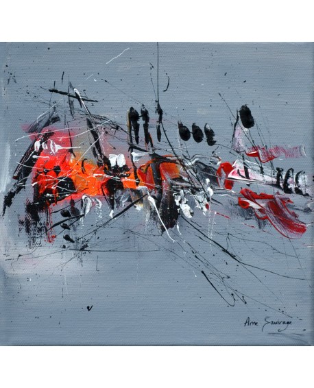 tableau abstrait gris rouge orange