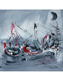 tableau abstrait gris rouge blanc