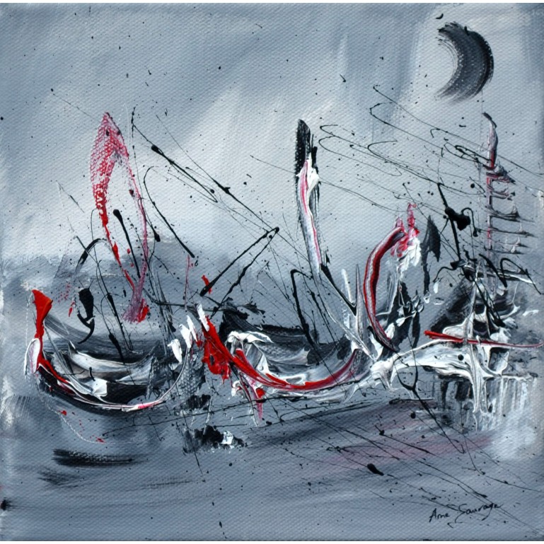 tableau abstrait gris rouge blanc
