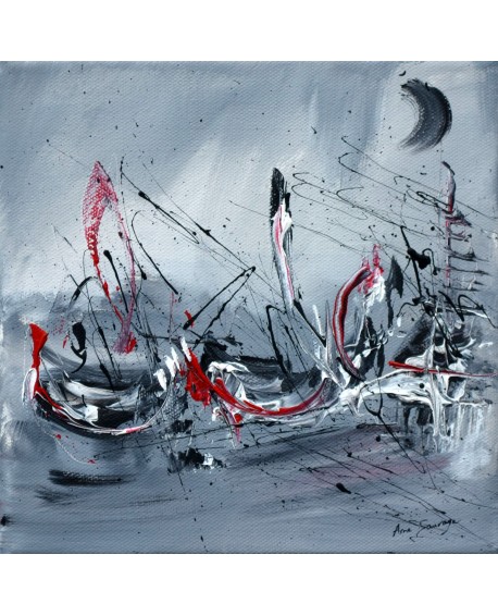 tableau abstrait gris rouge blanc