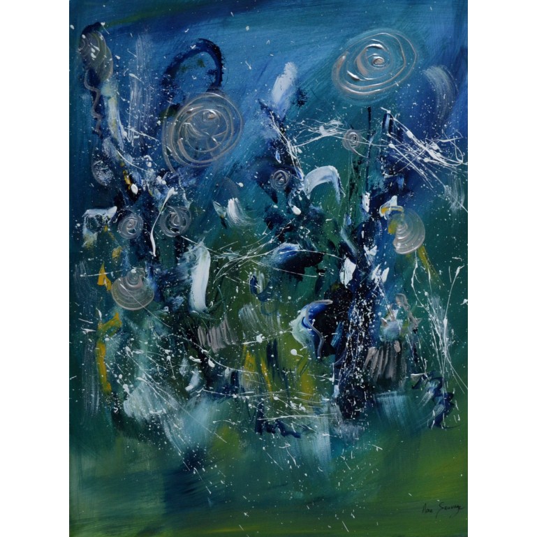 tableau abstrait vert et bleu