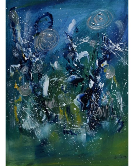 tableau abstrait vert et bleu