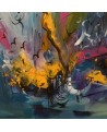 Le bateau du poète - tableau abstrait contemporain sur plaque de bois