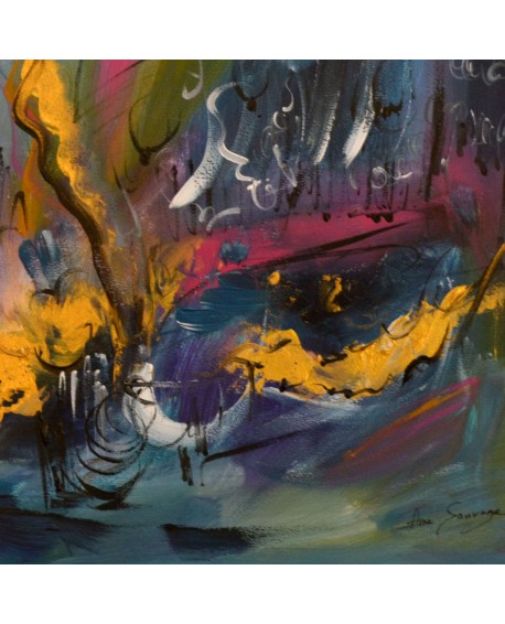 Le bateau du poète - tableau abstrait contemporain sur plaque de bois