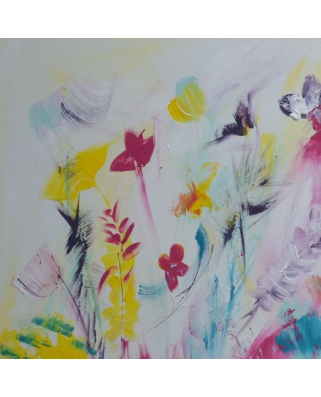 Epis et fleurs - tableau abstrait fleurs sur plaque de bois