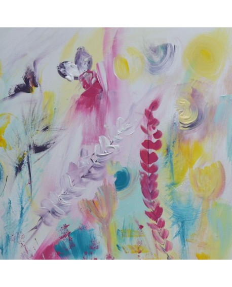 Epis et fleurs - tableau abstrait fleurs sur plaque de bois