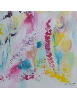 Epis et fleurs - tableau abstrait fleurs sur plaque de bois