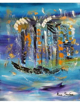 tableau abstrait violet bleu