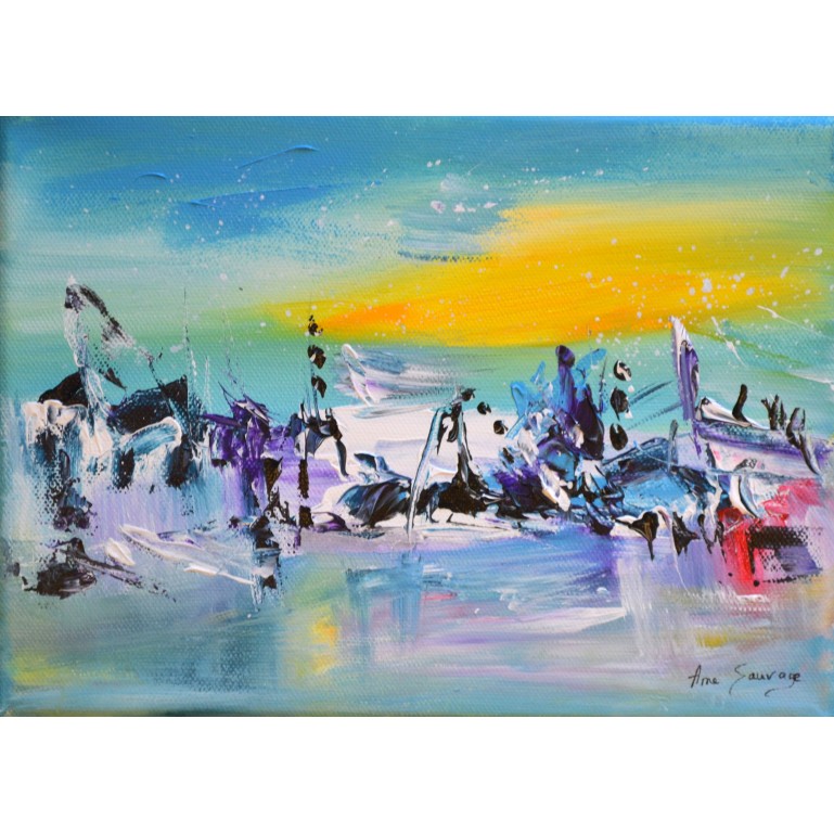 tableau abstrait bleu jaune