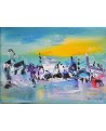 tableau abstrait bleu jaune