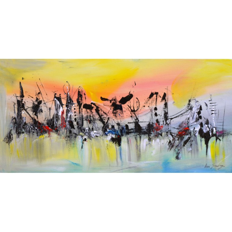 tableau abstrait panoramique jaune