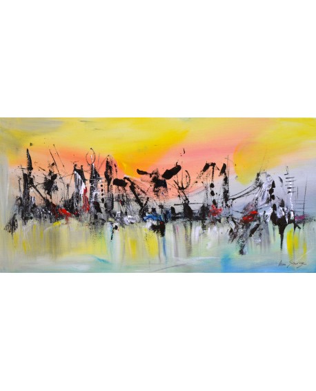 tableau abstrait panoramique jaune