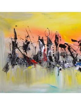 tableau abstrait panoramique jaune