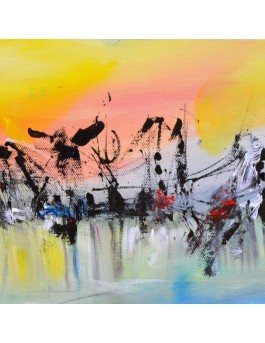 tableau abstrait panoramique jaune