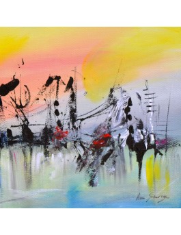 tableau abstrait panoramique jaune