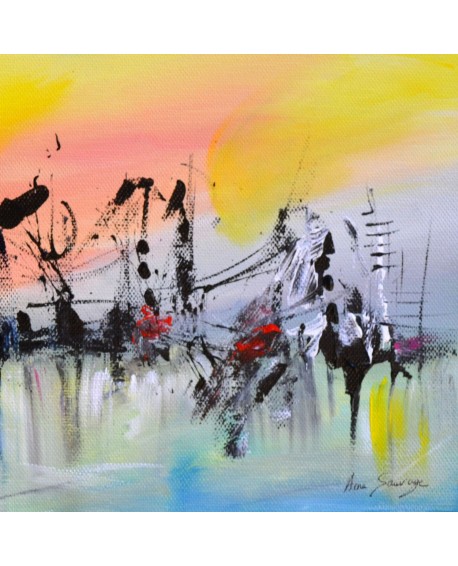 tableau abstrait panoramique jaune